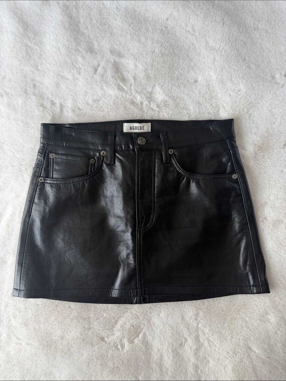 Agolde Black Recycled Leather Mini Skirt